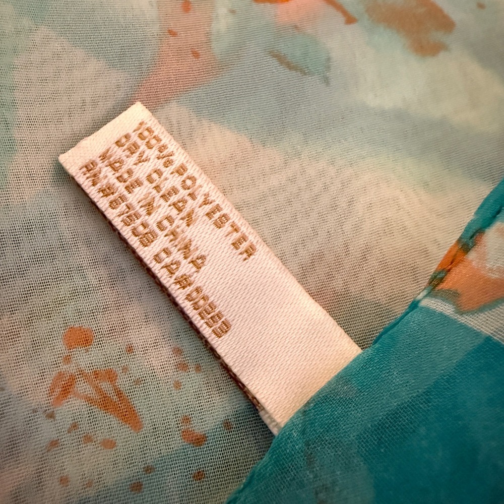 J Collection Eighteen Sheer Scarf‎ Abstract Floral Teal Orange Accent - Picture 4 of 7